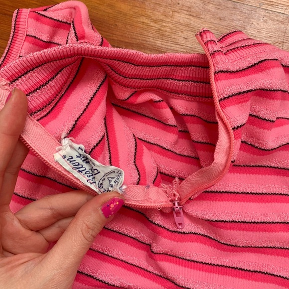 Vintage Pink Knit Striped Mock Neck Top - Picture 5 of 6